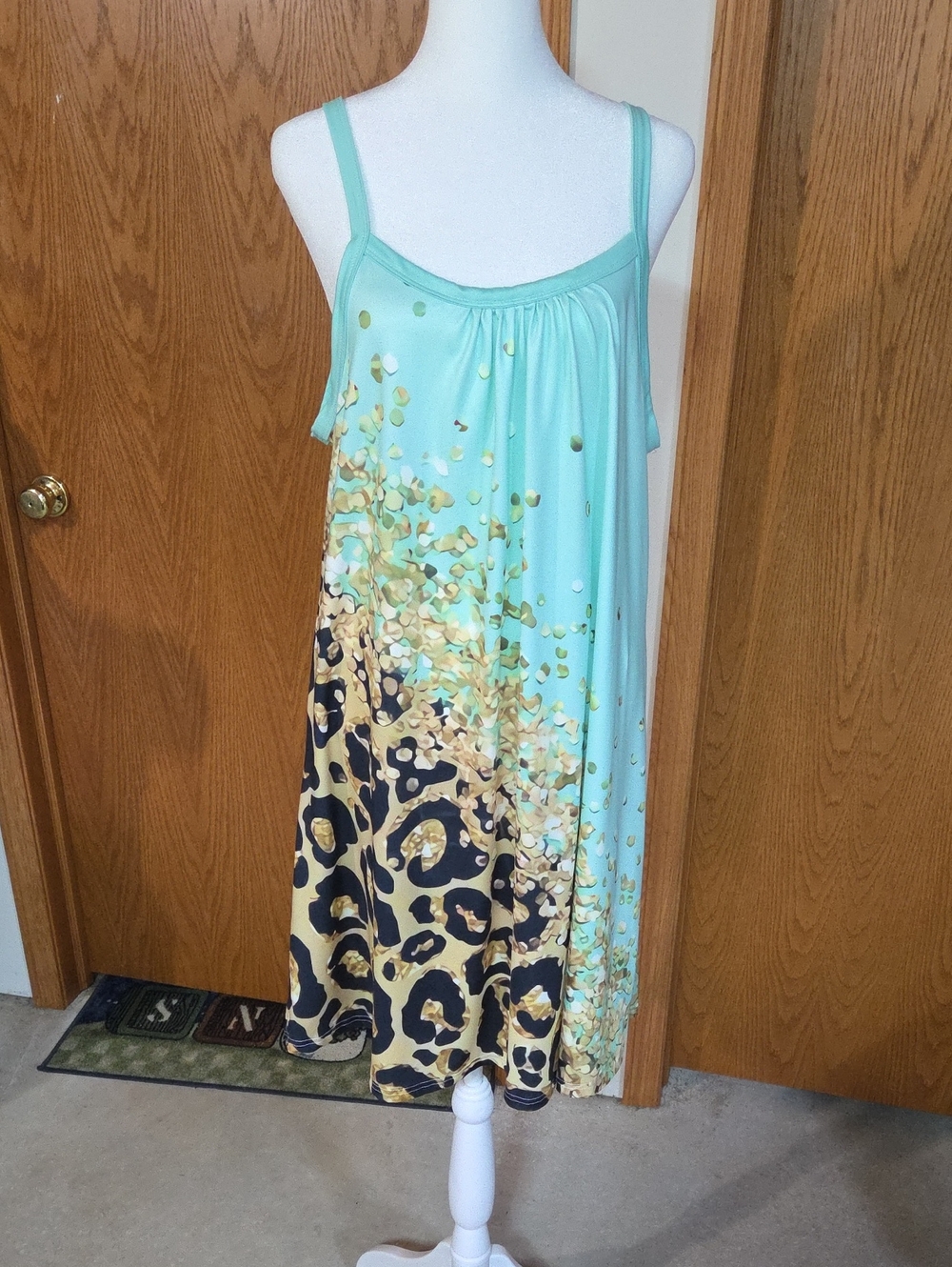 #11 Mint Green Printed Sundress with Leopard Accent